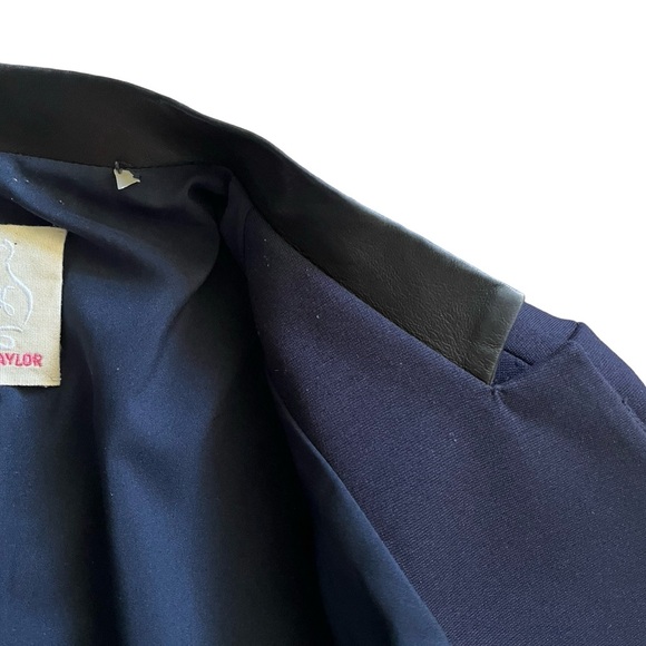 Rebecca Taylor Hook Front Leather Collar Blue Blazer Peplum Back Sz 12 Workwear - Picture 4 of 7